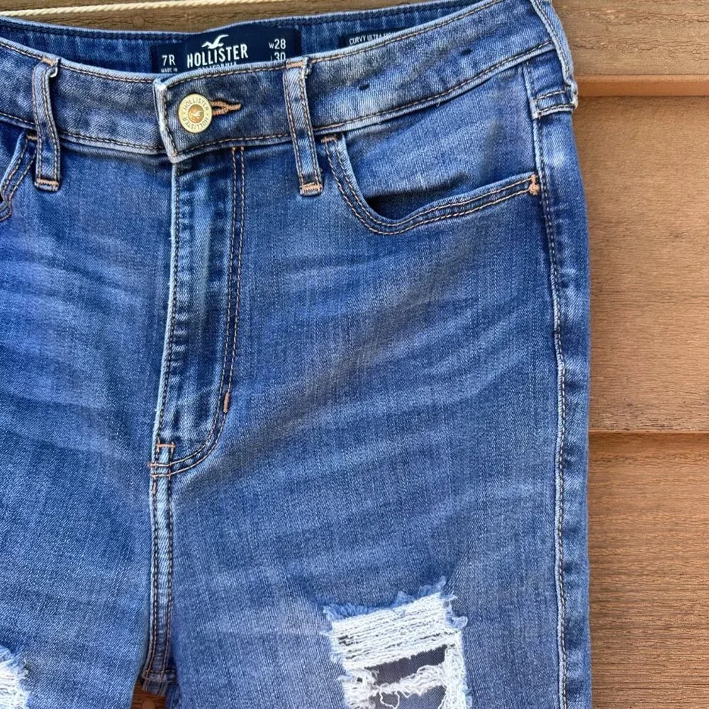 Hollister Curvy Ultra High-Rise Super Skinny Womens Ripped Blue Jeans W28 L30 Si - Picture 6 of 12